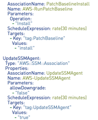 Code showing AWS SSM Agent with Patch Baseline to install