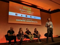 Container Camp event panel with five speakers including Sarah Young Security Architect from Versent