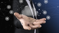 Cloud in the hand of businessman. The concept of cloud service.