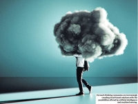 Forward thinking cloud companies demonstrated by person with cloud as head